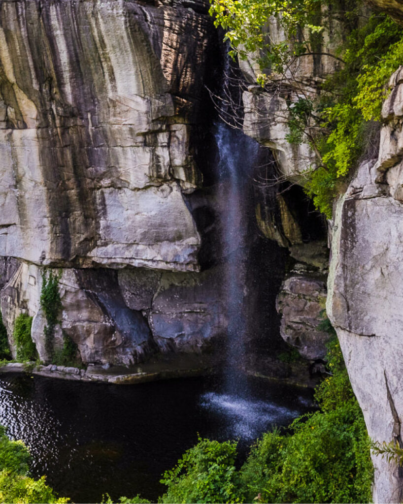High Falls at Rock City, a must-see Chattanooga waterfall located along the Enchanted Trail.
