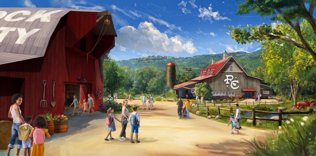 conceptual rendering of a Rock City Barn entry area looking up towards Lookout Mountain